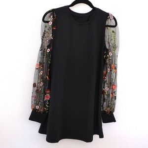 Floral Embroidery Mesh Long Sleeved Mini Dress